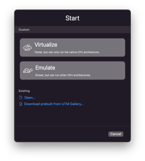 Select Virtualize or Emulate
