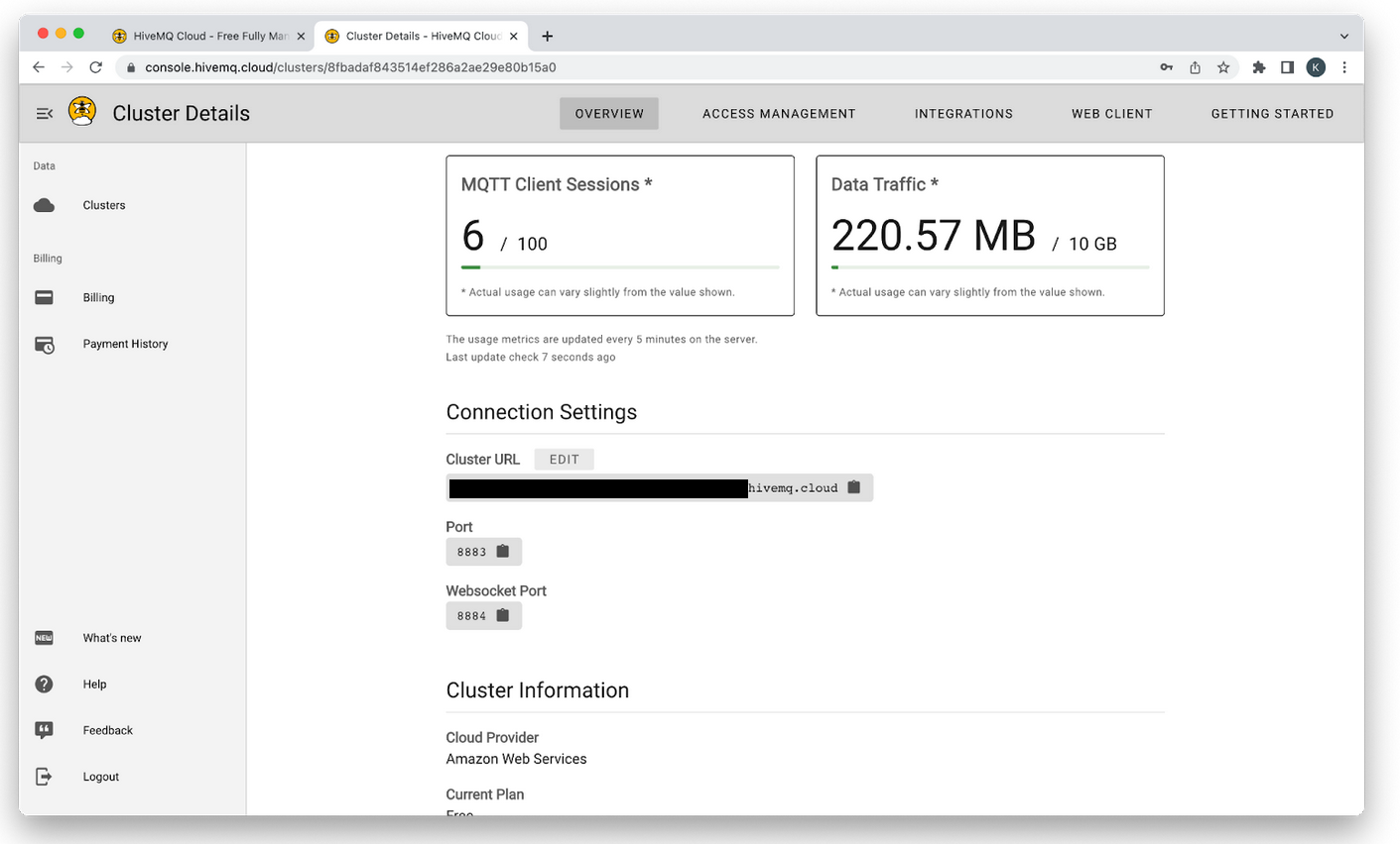 HiveMQ MQTT Cloud broker connection details